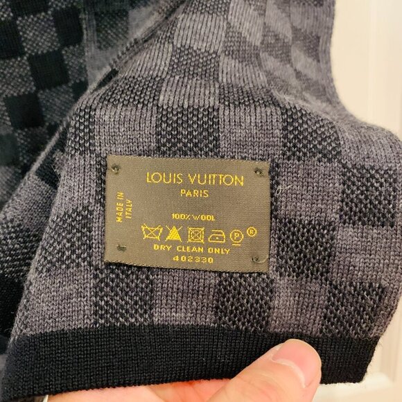 Auth LOUIS VUITTON Echarpe Petit Damier M70028 Dark Gray Black MR0135 Scarf Wool - Picture 13 of 16